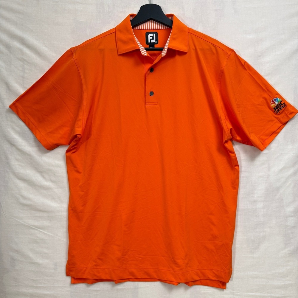 FootJoy Polo Shirt Mens Medium‎ Orange NBC Sports Logo Short Sleeve Golf Stretch